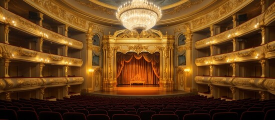 Interior of the Bolshoi Theatre showcases intricate gold trimmed walls and elegant chandeliers highlighting its historical significance