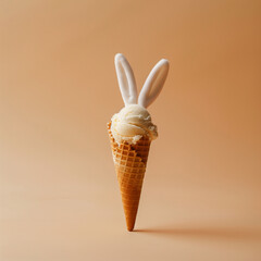 Vanilla ice cream with bunny ears.Minimal concept.