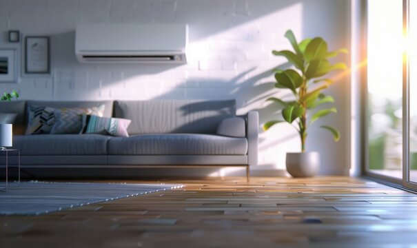 Air conditioner, bright living room background