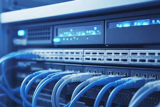 Data infrastructure Network server room with organized computer equipment