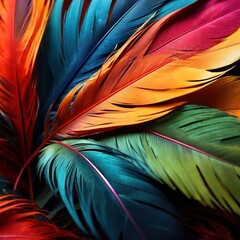 Colorful bird feather texture background, peacock style colors