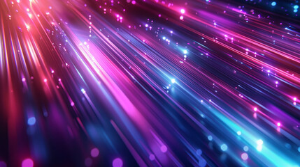 An abstract image featuring vibrant beams of light stretching across the frame, with a dynamic display of bokeh and lens flares - obrazy, fototapety, plakaty