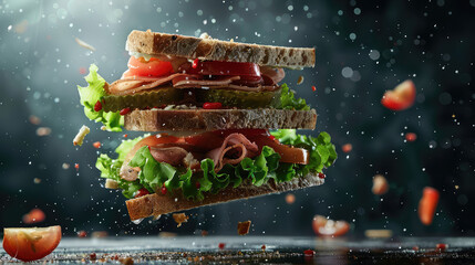 Action shot of a club sandwich