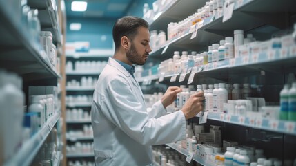 Portrait of pharmacist working in a drug store