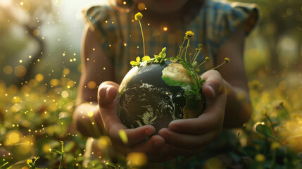 Child holding the world in her hands, symbolic