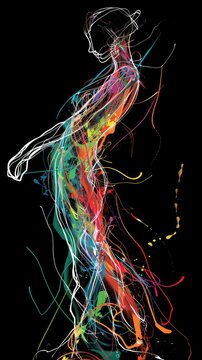 fluid line drawing human figure outlines abstract colorful 