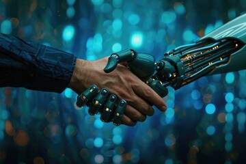handshake between a robot hand and a human hand