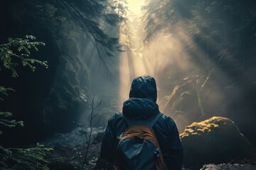 picture of an human in the nature exploring adventure  - obrazy, fototapety, plakaty