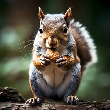 A close-up of a squirrel eating a nut.