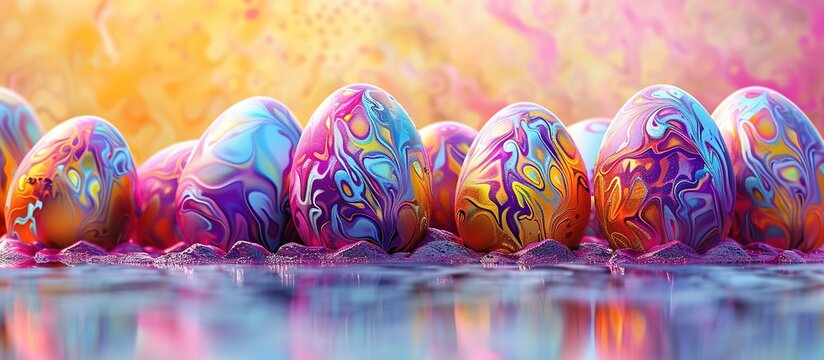 Abstract fantasy festive easter eggs background header wallpaper background paint illustration. Generative AI