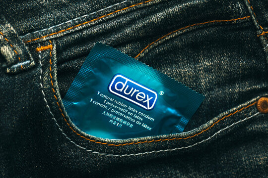 Close up of Durex condom. Safe sex concept