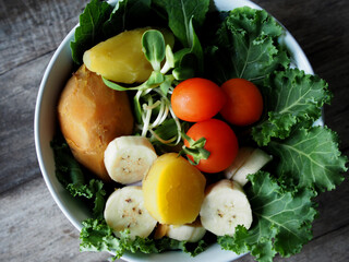 colorful vegetable salad on wood table healthy food clean organic fresh