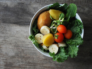 colorful vegetable salad on wood table healthy food clean organic fresh