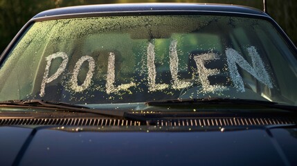 Thick layer of pollen on car outdoors