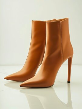 Pair of camel high heel ankle boots.