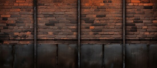 Texture and background of a black iron enclosure and brick wall
