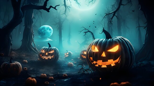 halloween background with pumpkin and bats