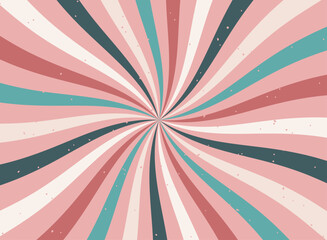 Girly pink radial background with retro vibes. Spiral pattern complemented by comic candy and pop aesthetics. Flat vector illustration isolated on white background.