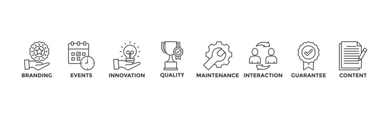 Customer engagement banner web icon vector illustration concept with icon of branding, events, innovation, quality, maintenance, interaction, guarantee, content	