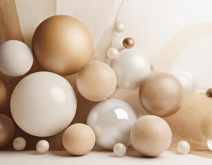 beige glass balls, 3D render, white background, wallpapers