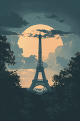 Creative Geometric Eiffel Tower Art Deco Poster