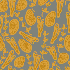 Gold retro flat design shells seamless pattern