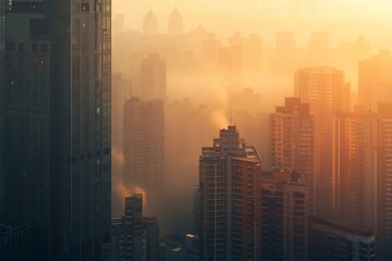 Fototapeta na wymiar Problem air pollution at hazardous levels with PM 2.5 dust, smog or haze, low visibility
