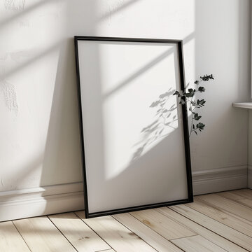 Black Wooden Frame Mockup Leaning on Wall Display