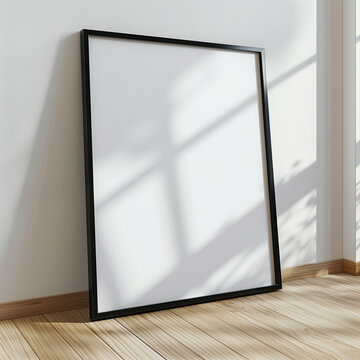 Black Wooden Frame Leaning on Wall Mockup Template