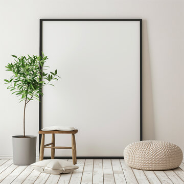 Stylish White Photo Frame Mockup on Plain Background