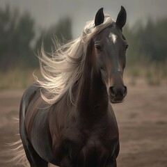 Obraz na płótnie Canvas Majestic gaze Horse portrait captured in a powerful and elegant view For Social Media Post Size
