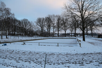 Hintergrundbild von einem Pferdehof für Islandpferde im Winter