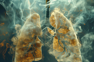 As result of smoking cigarettes, you are exposed to harmful smoke that damages your lungs a causes disease AI Generation - obrazy, fototapety, plakaty