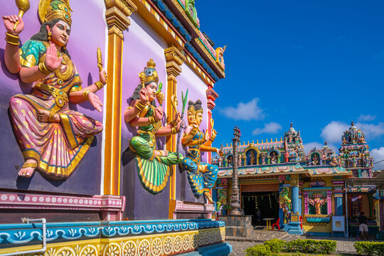 View of Sri Draubadi Ammen Hindu Temple on sunny day, Mauritius