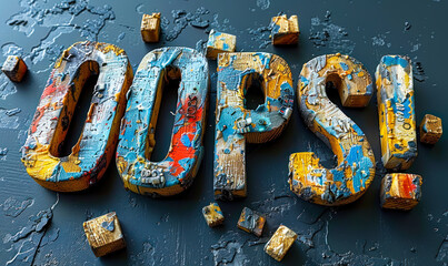 The word OOPS! whimsically spelled out in white, bold, messy lettering against a stark, smooth dark slate background, illustrating error or a humorous mistake - obrazy, fototapety, plakaty