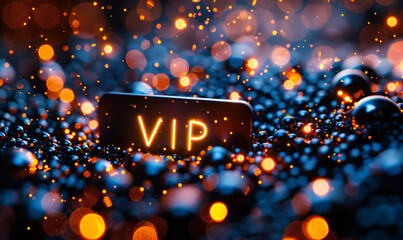 VIP invitation design with sparkling lights and golden ornaments on a dark background, symbolizing exclusive access and luxury events