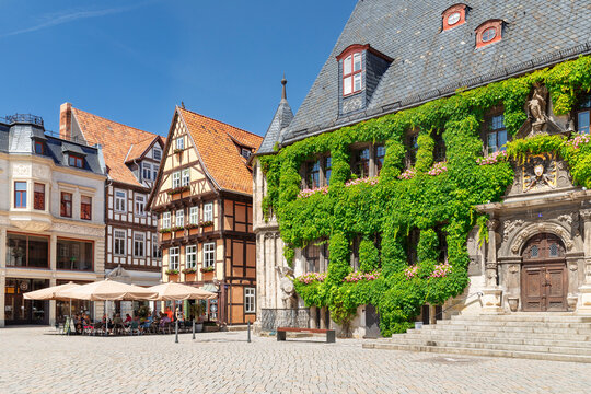 Market Place with Town Hall, Quedlinburg, Harz, Saxony-Anhalt, Germany