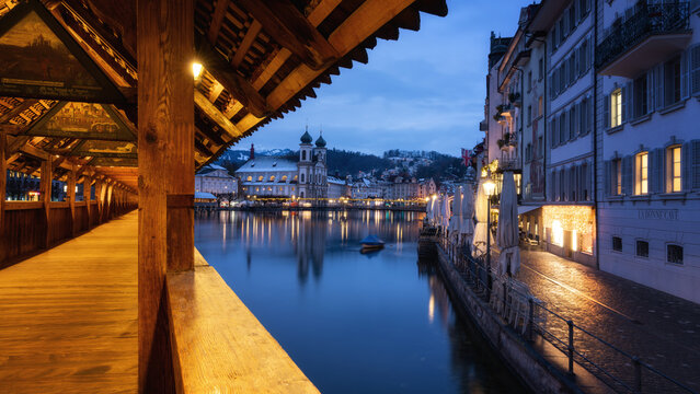 Jesuit Church taken from the Chapel Bridge, Lucerne, Switzerland