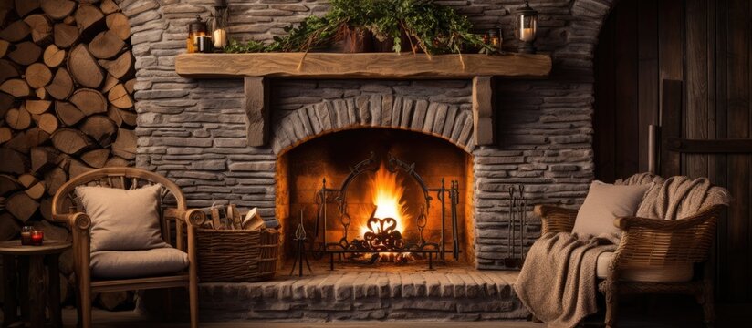 Fireplace in a rustic style
