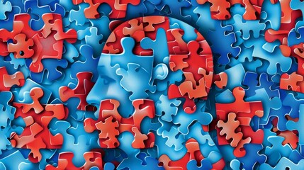 Conceptual image of adhd and mental health issues with puzzle pieces surrounding head