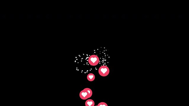 Social media animated hearts, like with firework effects.
Alpha channel.