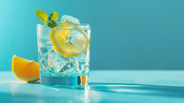 Savor the richness of an 8K HD image capturing a refreshing drink against a serene azure blue isolated background, showcasing the beverage in all its crisp clarity.