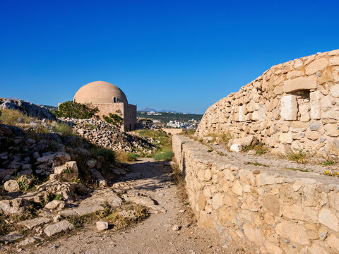 View towards the The Ibrahim Han Mosque, Venetian Fortezza Castle, City of Rethymno, Rethymno Region, Crete