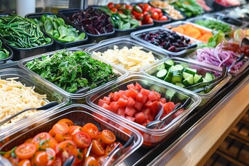 Obraz premium An array of colorful vegetables presented at a salad bar, promoting healthy food choices