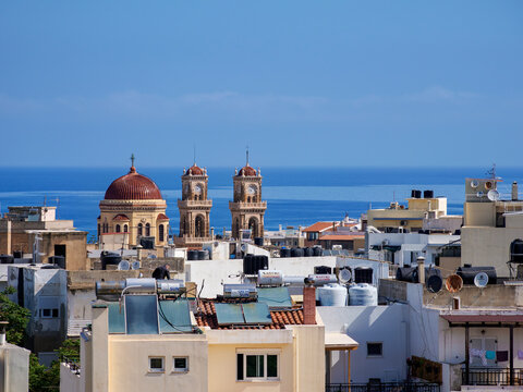 View towards the Agios Minas Cathedral, City of Heraklion, Crete