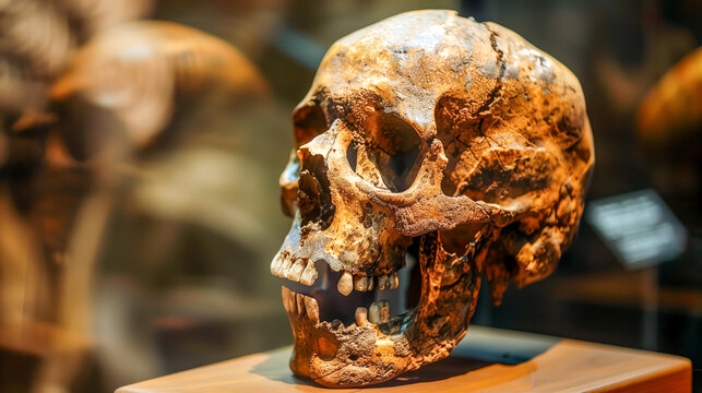 Ancient stone / bronze / iron age skull museum exhibit