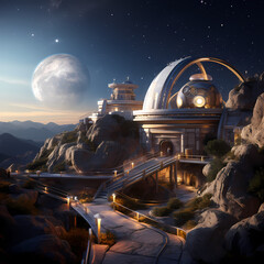 Ancient observatory with futuristic telescopes.