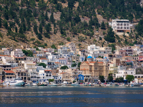 View towards the Church of Saint Nicholas, Pothia (Kalymnos Town), Kalymnos Island, Dodecanese