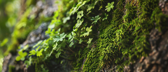 Fototapeta na wymiar Lush greenery thrives on a peaceful forest floor, nature's intricate detail.