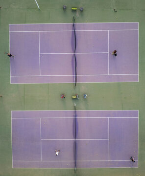 Aerial view of tennis players on court
